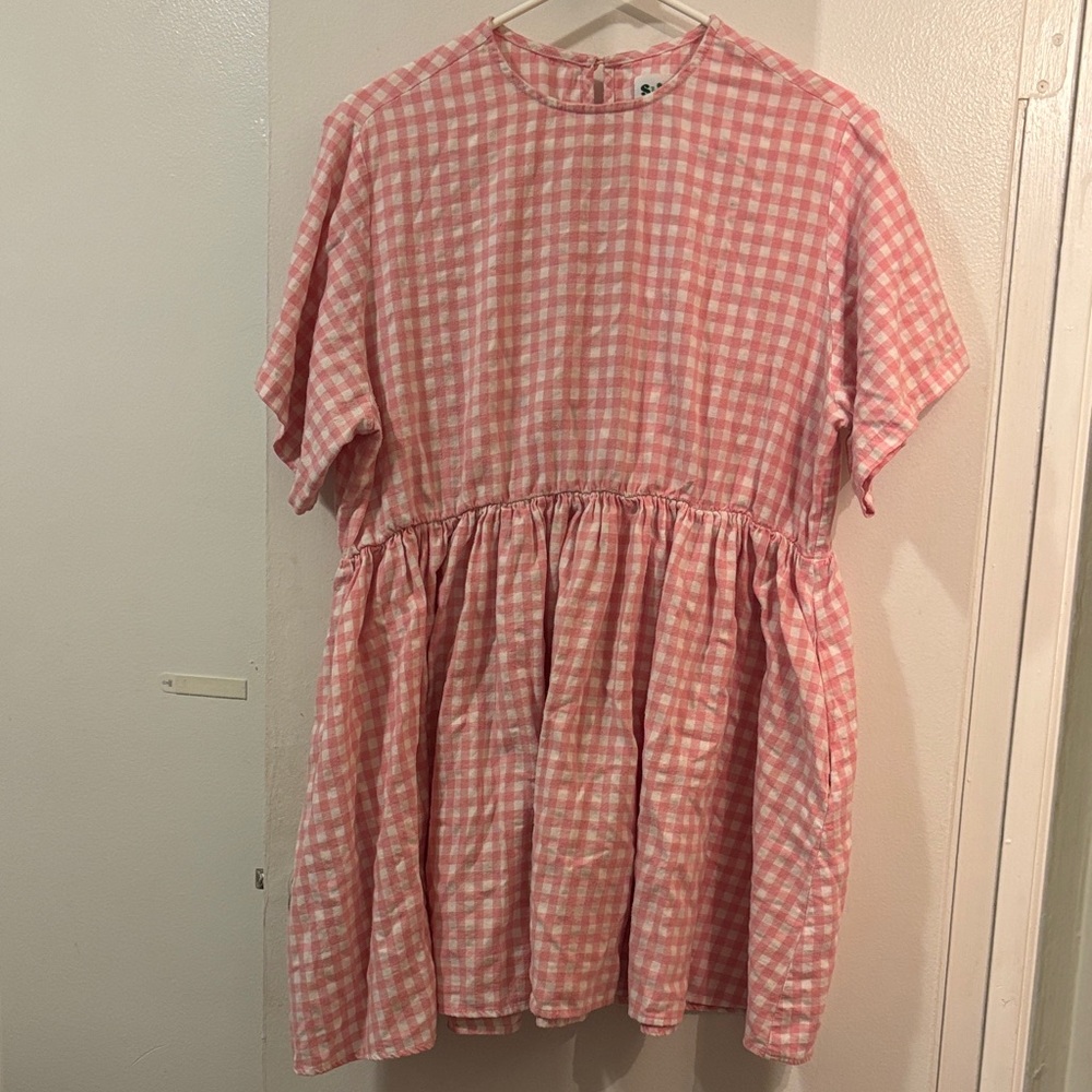 Shiny By Nature 100% Cotton Pink Gingham Mini Dress
